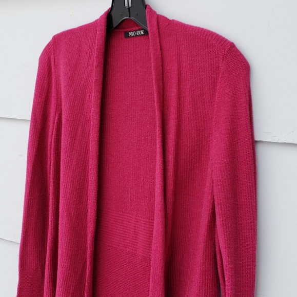 Nic & Zoe Open Front Cozy Knit Cardigan -Dark Pink - Picture 2 of 8